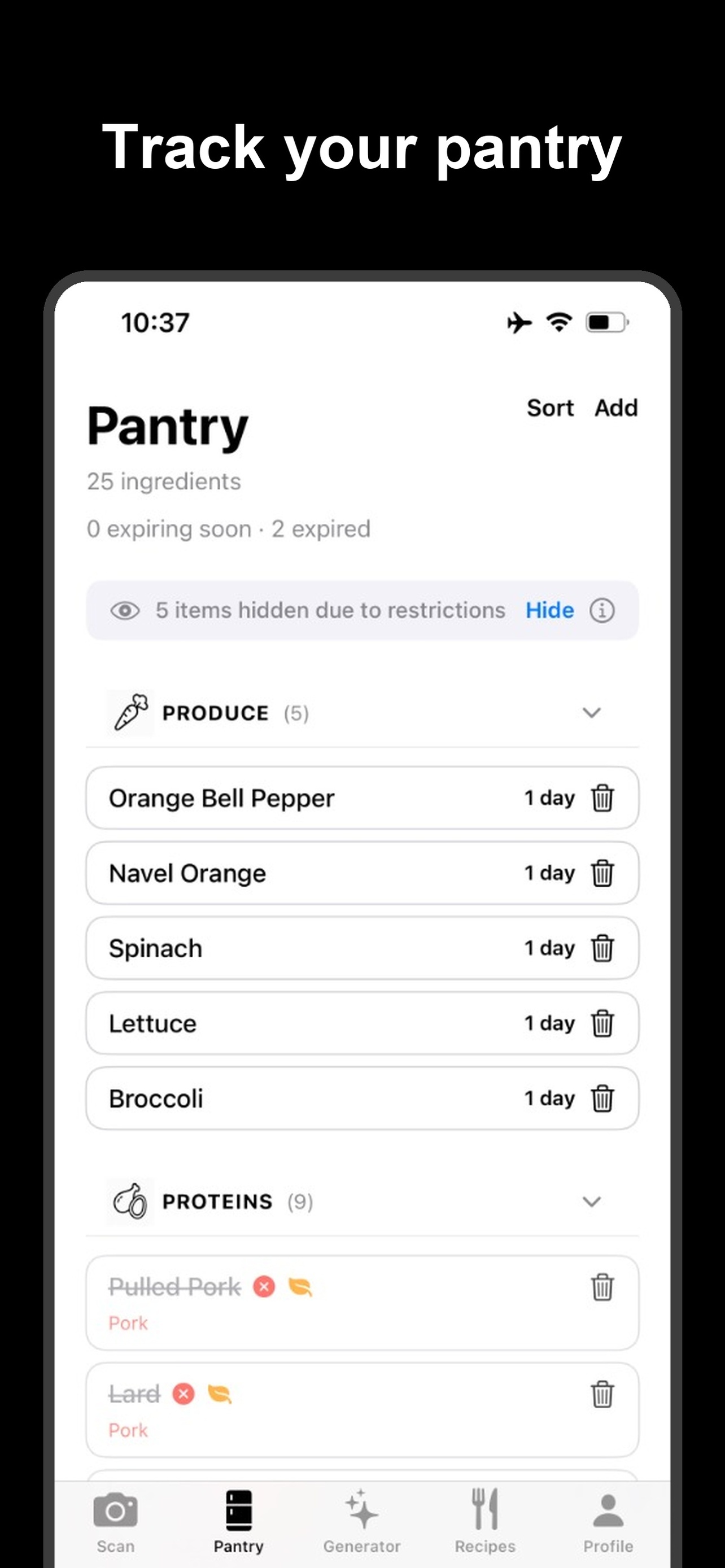 Digital pantry list