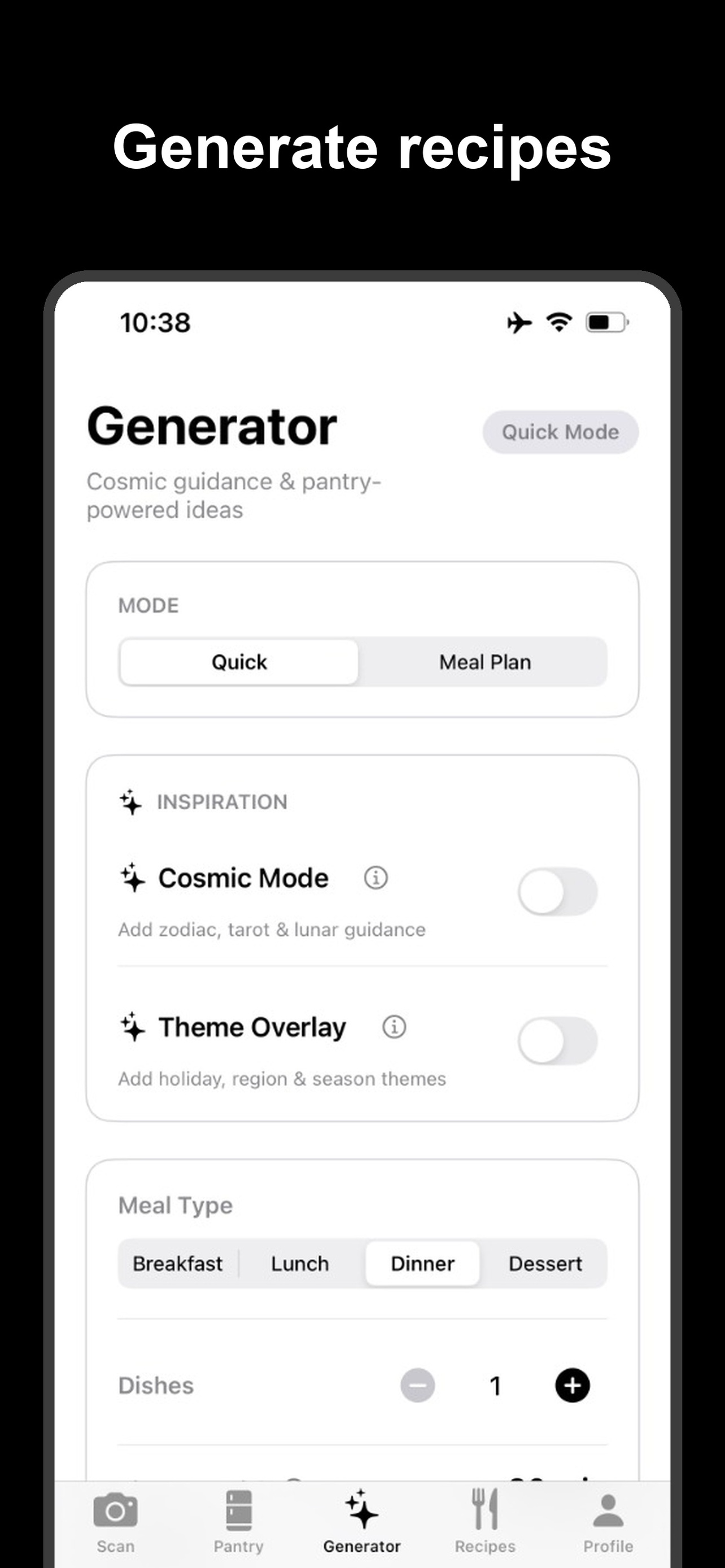 Recipe generation options